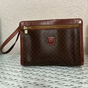 Celine Brown Leather Wristlet Clutch